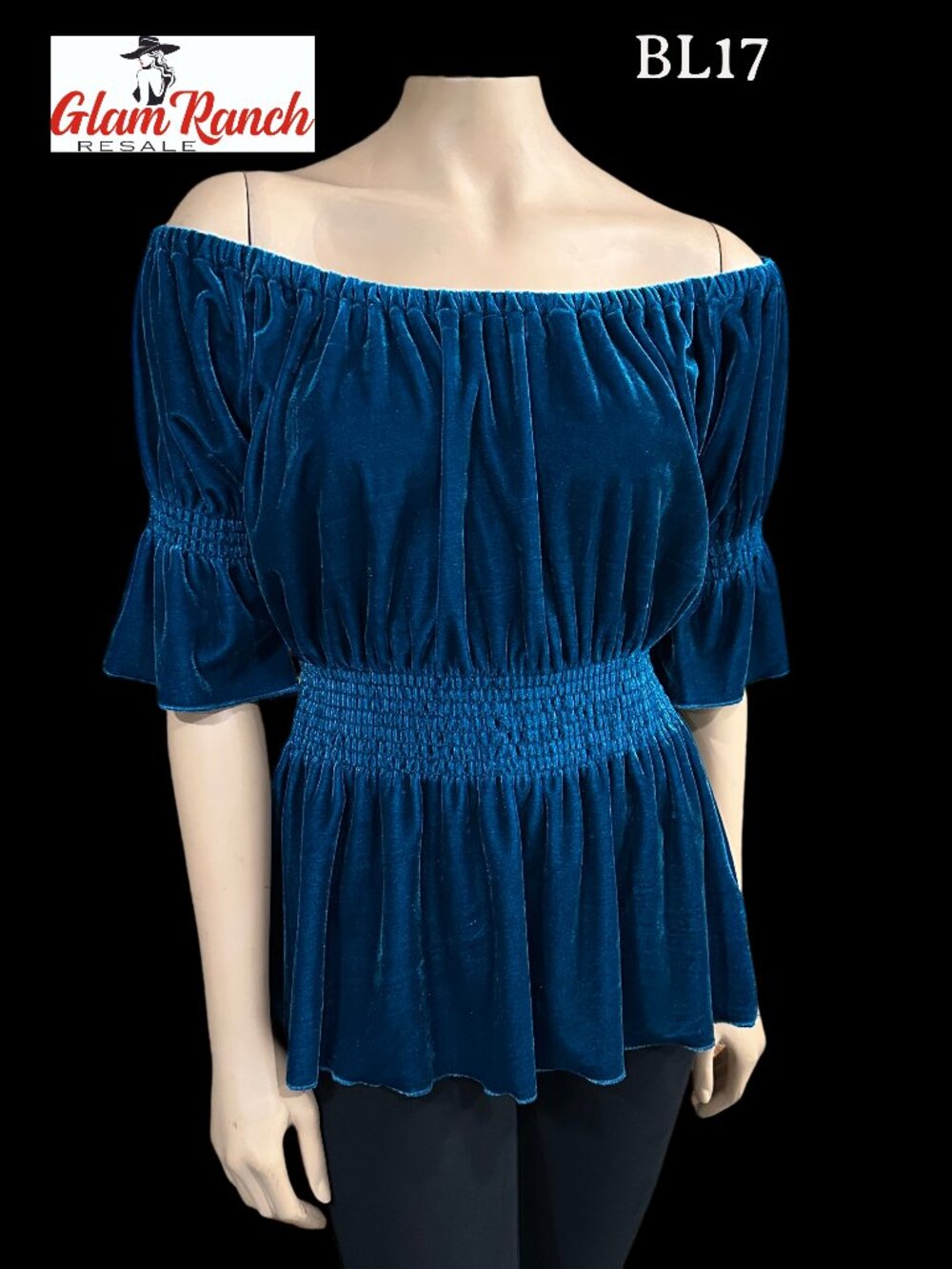 VGC Rancho Estancia Western Off the Shoulder Teal Blouse Size Medium